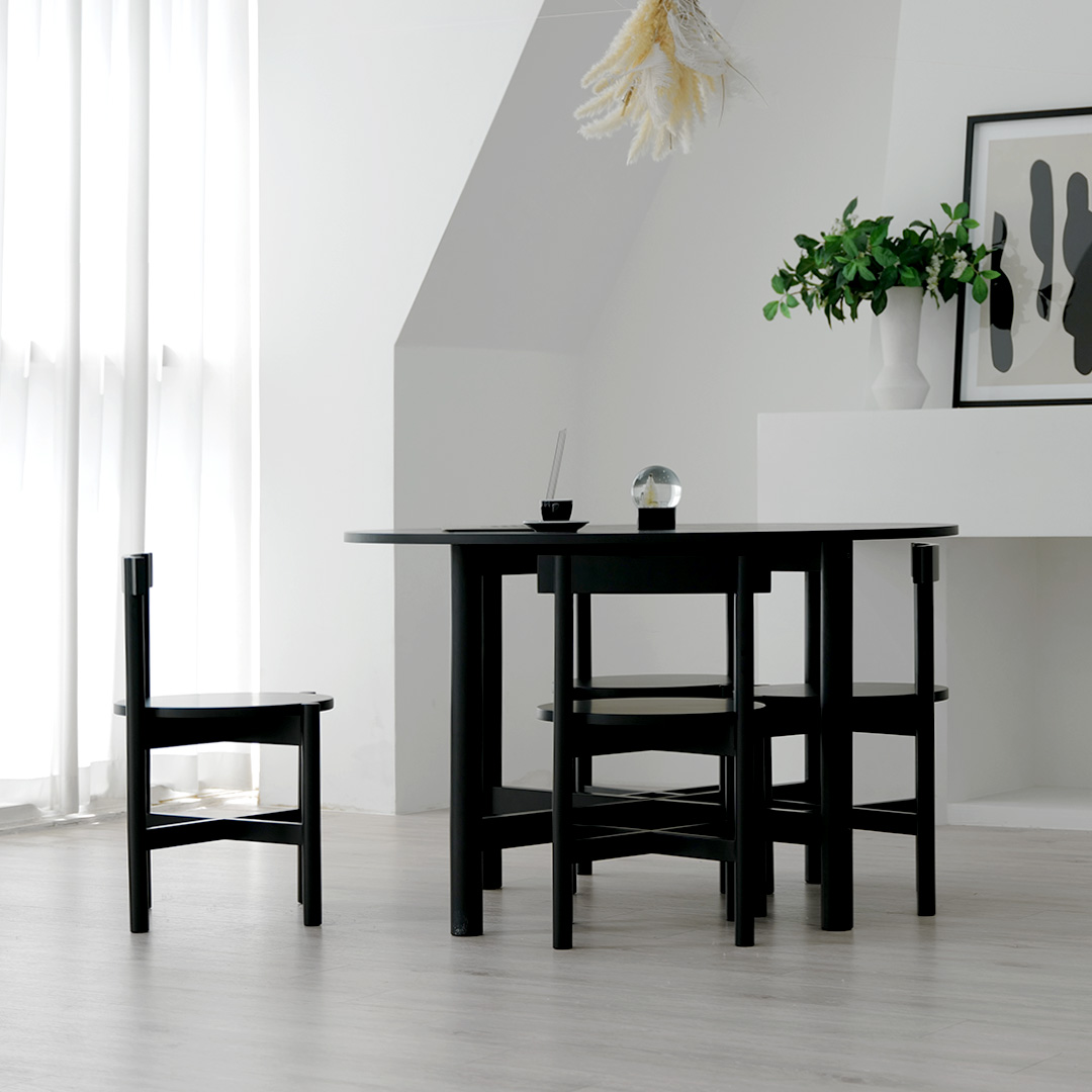 자야캠핑 반타 1725 애쉬 원목 블랙 식탁 원형 테이블 1200