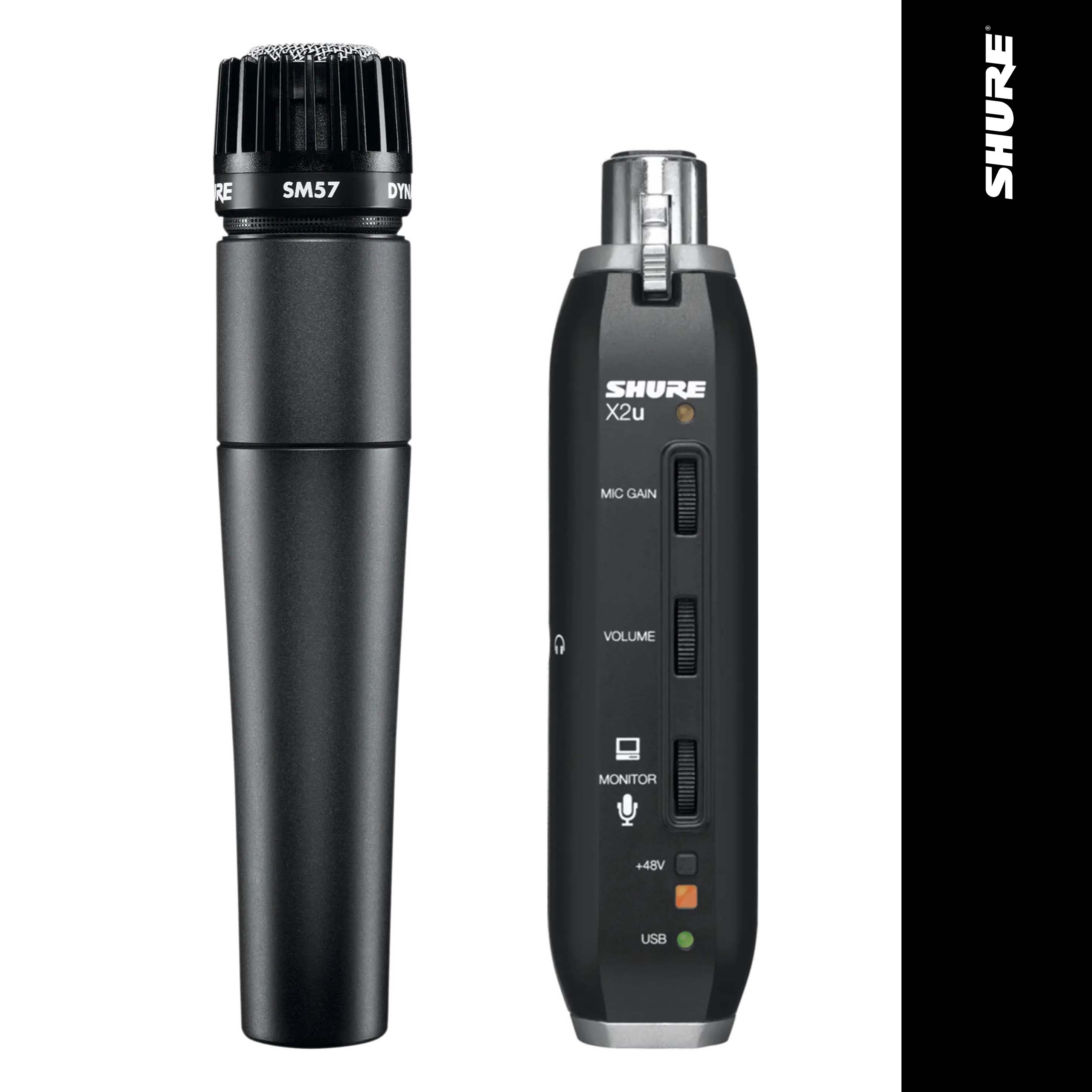 SHURE SM57+X2U 슈어 PC용 USB 유선마이크 보컬 악기 홈레코딩 프리앰프내장