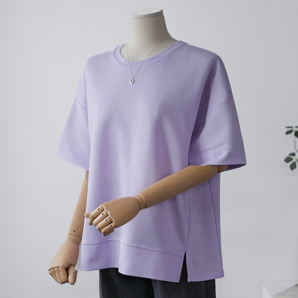 모딜 슬릿 옆절개 가성비 라운드 언발 데일리 반팔 티셔츠 - 메인 이미지