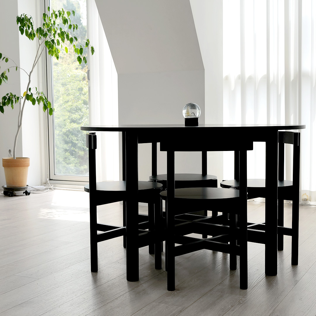 자야캠핑 반타 1725 애쉬 원목 블랙 식탁 원형 테이블 1200