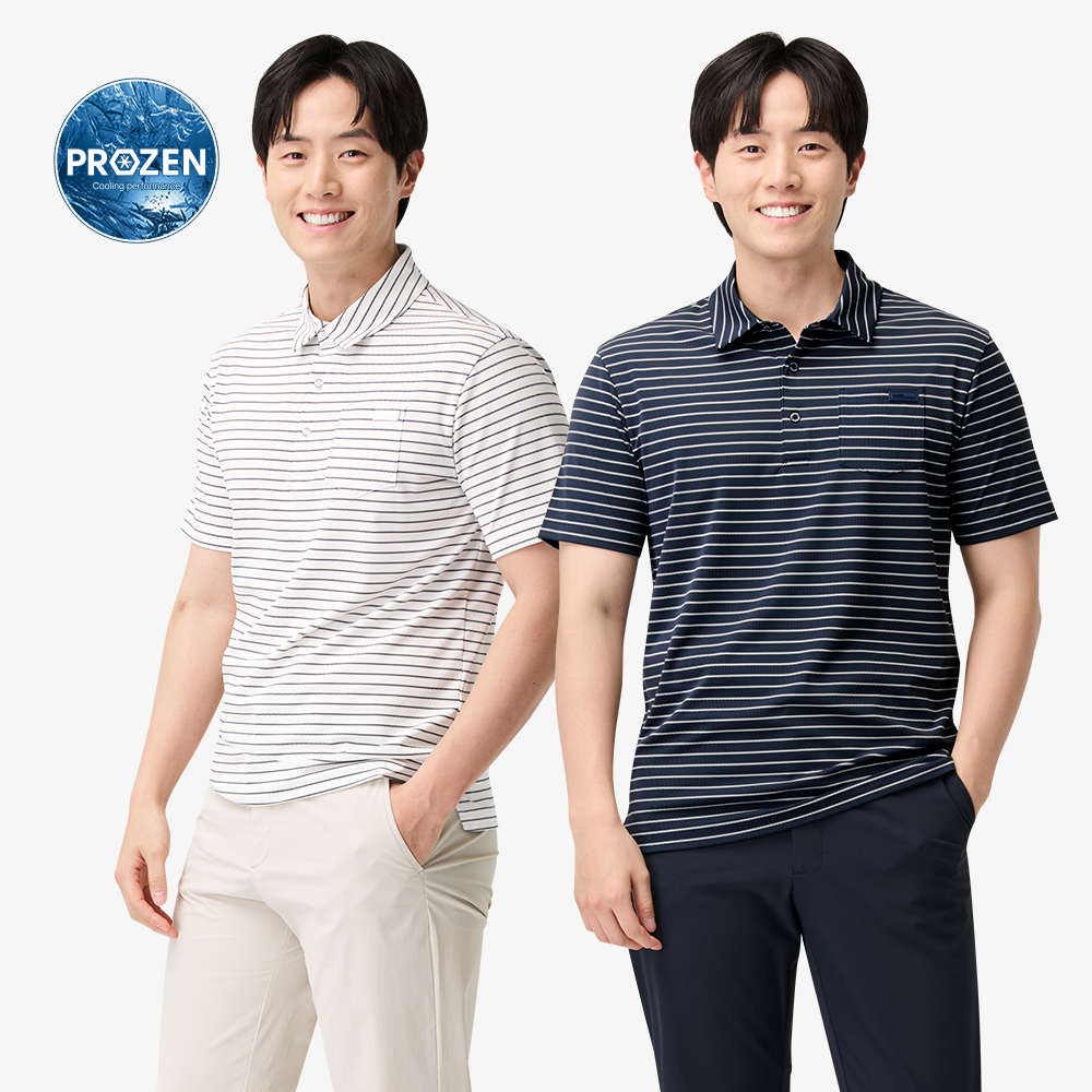 남성 냉감 스트라이프 반팔 카라티 Q225-3325-26 - 상품 이미지