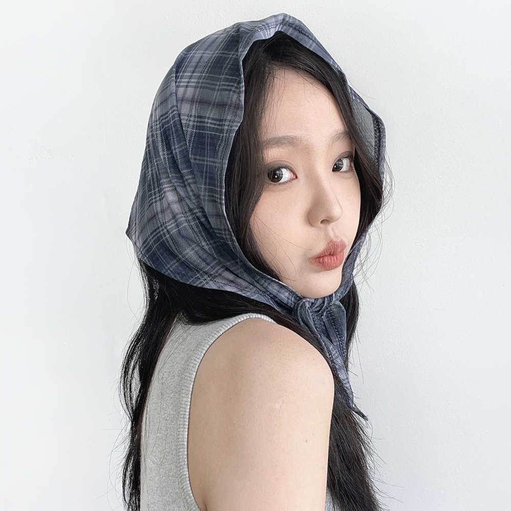 체크 망사 메쉬 헤어커치프 여성 휴양지 여름 스카프 보넷
