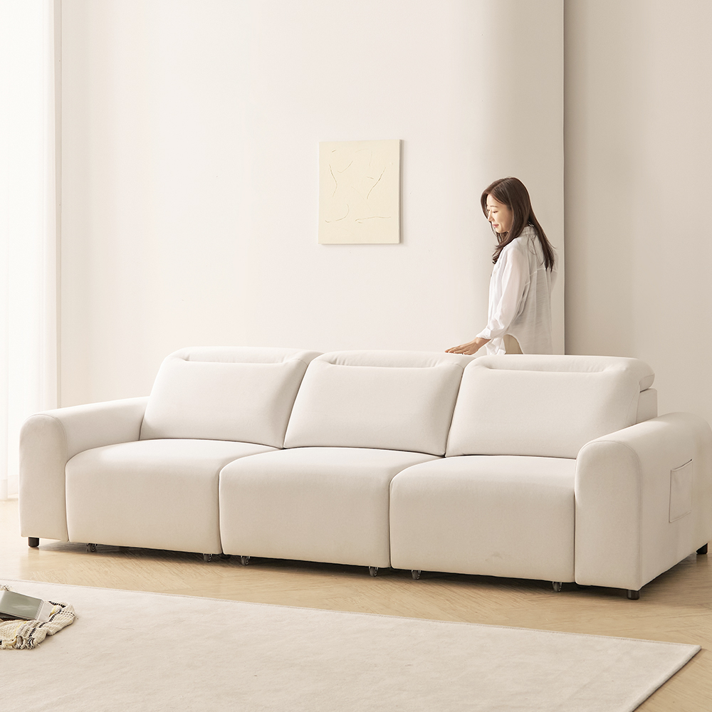 기간할인가 프린홈 스마트 슬릭 무빙 모션 슬라이드 리클라이너 패브릭 소파 스툴미포함, 아이보리, 4인용
