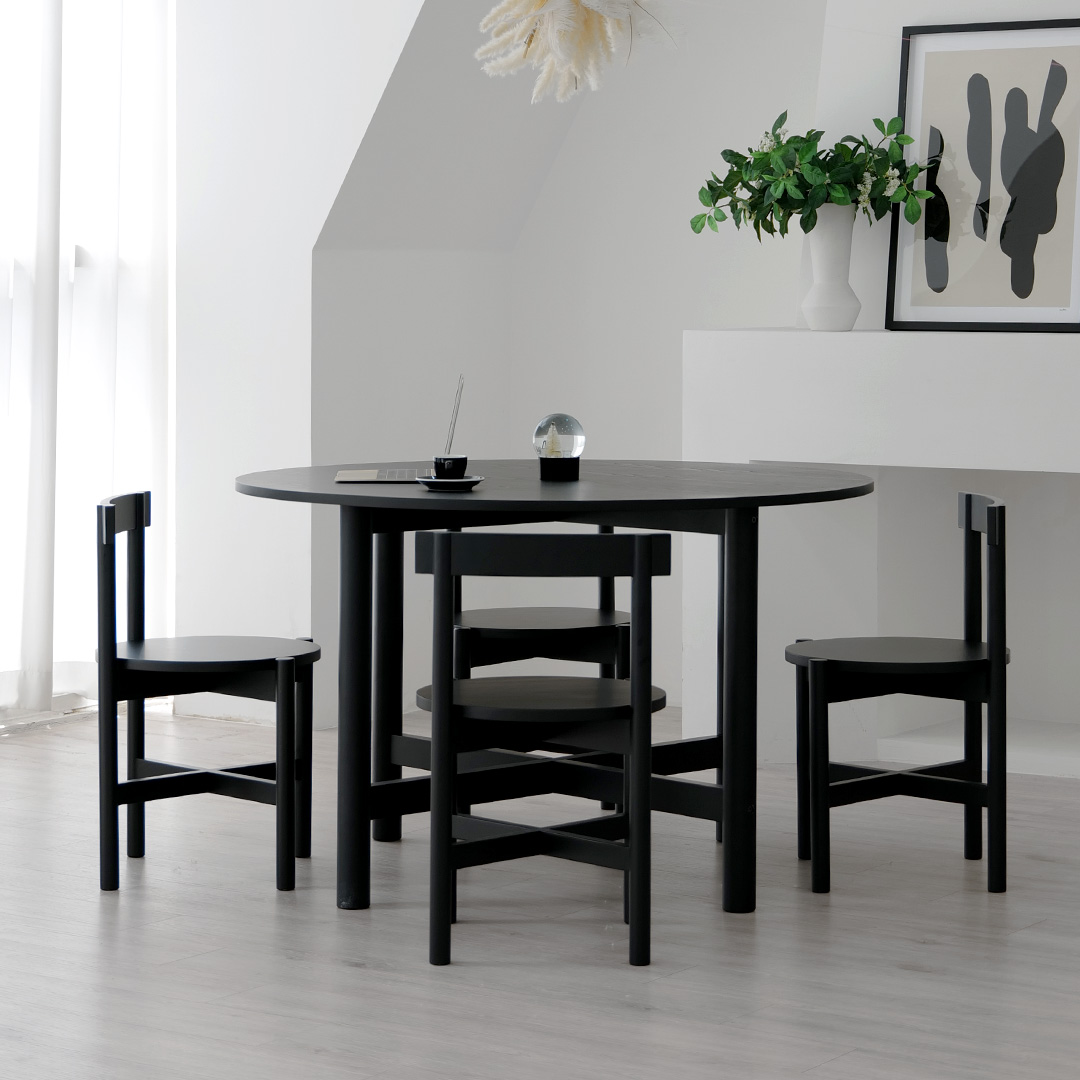 자야캠핑 반타 1725 애쉬 원목 블랙 식탁 원형 테이블 1200