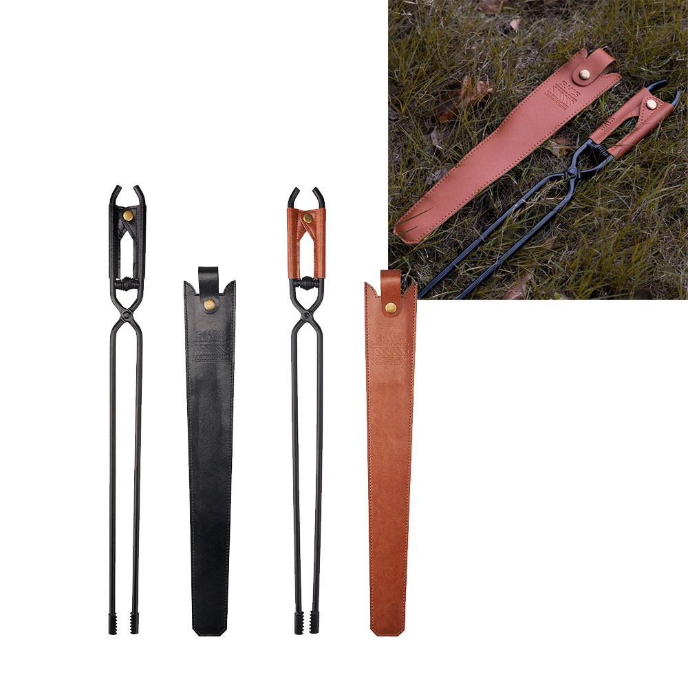 캠핑 장작집게 화로 숯집게 바베큐 화목난로 가죽커버 44cm