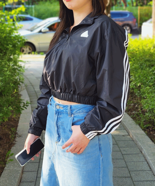 아디다스 바람막이 삼선 여성 크롭자켓 아노락 윈드브레이커 IB4153블랙, S