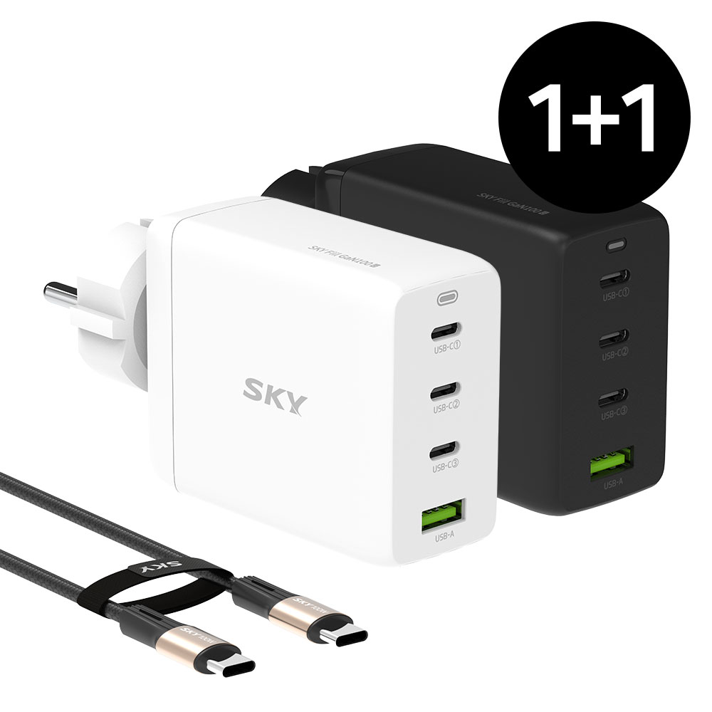 1+1 필 GaN 100W PD PPS 4포트 고속 멀티 충전기 접지형 어댑터 + 100W CtoC 케이블