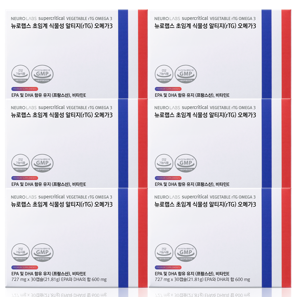 뉴로랩스 초임계 식물성 알티지 오메가3 DHA 순도85% 임산부 비건 30캡슐, 6개