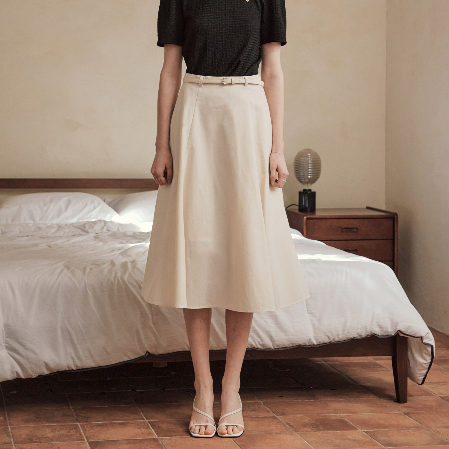 [균일가][제로스트릿][2컬러] 썸머 벨트 에이라인 플레어 스커트 SUMMER BELT A LINE FLARE SKIRT 이미지 4