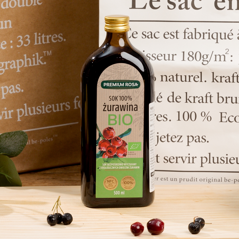 프리미엄로사 유기농 크랜베리 원액 100% NFC 착즙 주스 500ml, 2개