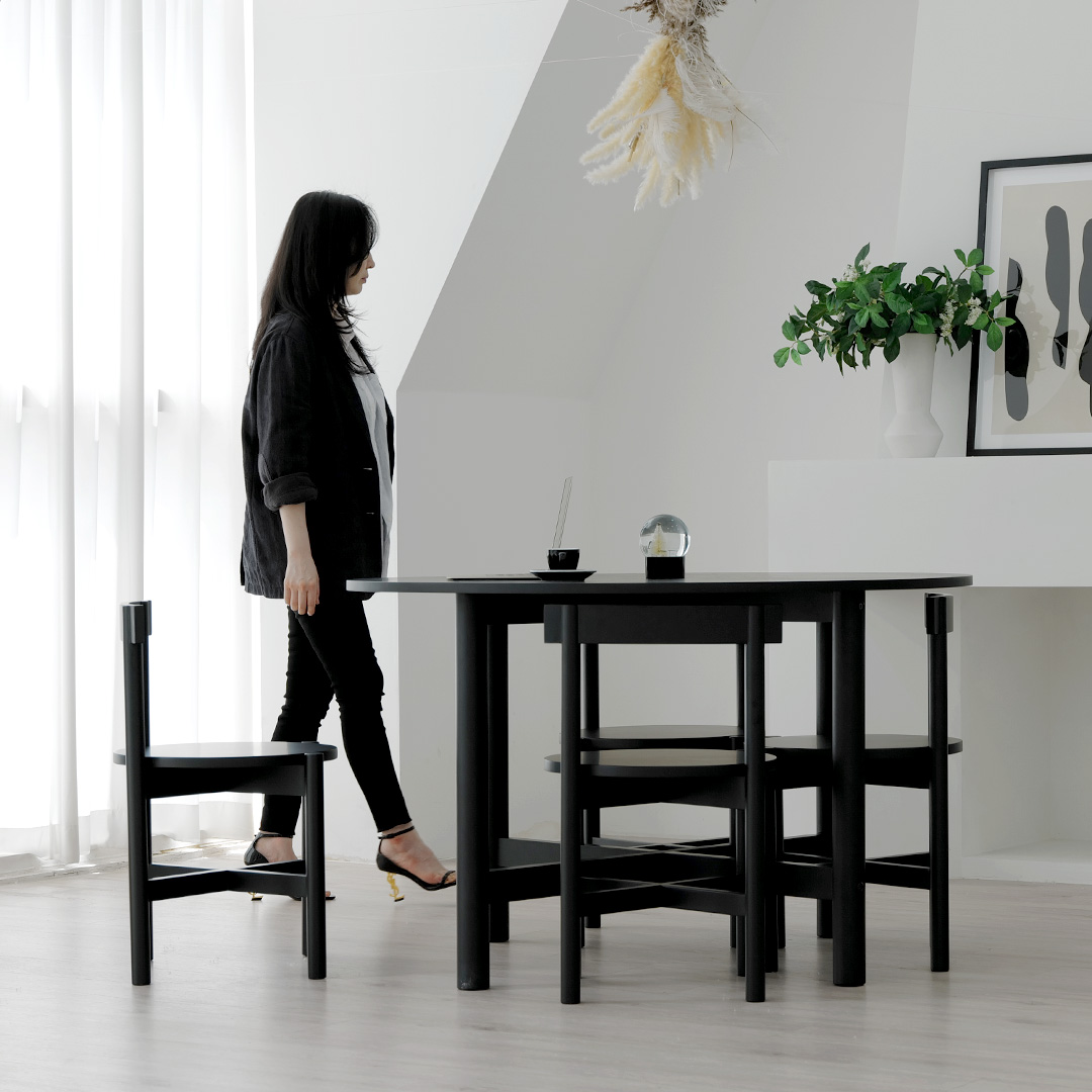 자야캠핑 반타 1725 애쉬 원목 블랙 식탁 원형 테이블 1200