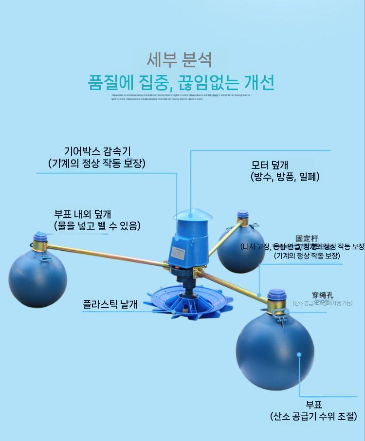 양식장 산소공급기 수면 회전식 펌프 750W 220V 플라스틱 임펠러 - 상세 이미지 2
