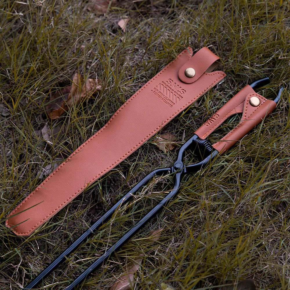 캠핑 장작집게 화로 숯집게 바베큐 화목난로 가죽커버 44cm - 상세 이미지 5