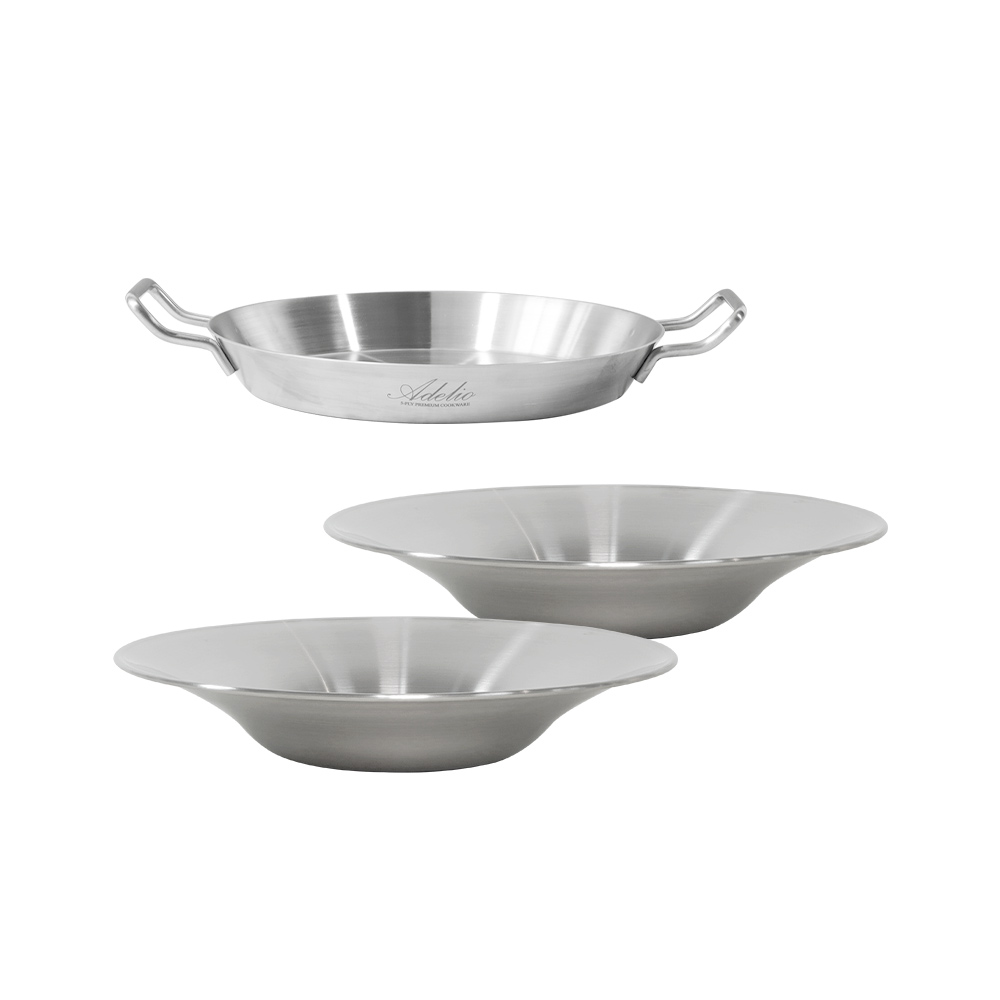 한일스텐레스 아델리오 통5중 스텐 빠에야팬28cm+파스타접시2개