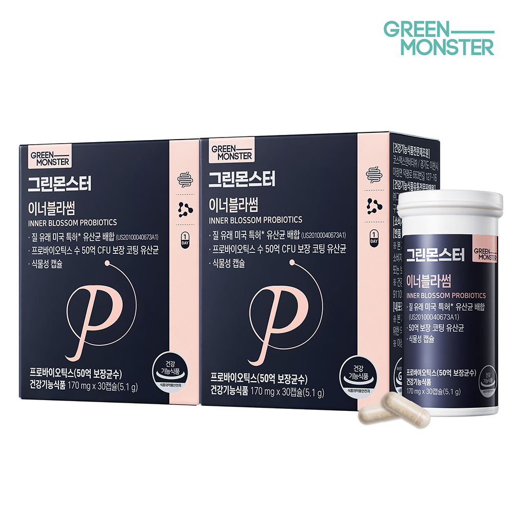 [50억 여성 질 유래 유산균] 그린몬스터 이너블라썸 (프로바이오틱스) 30캡슐, 2개