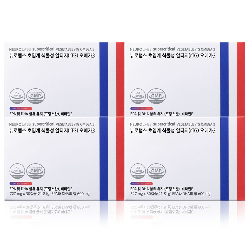 뉴로랩스 초임계 식물성 알티지 오메가 3 DHA  순도85% 임산부 비건 30캡슐, 4개 - 상품 이미지