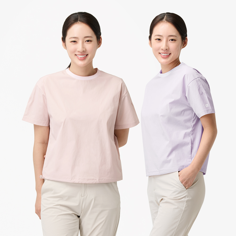 여성 우븐 반팔 라운드티 Q225-3621-22 - 상품 이미지