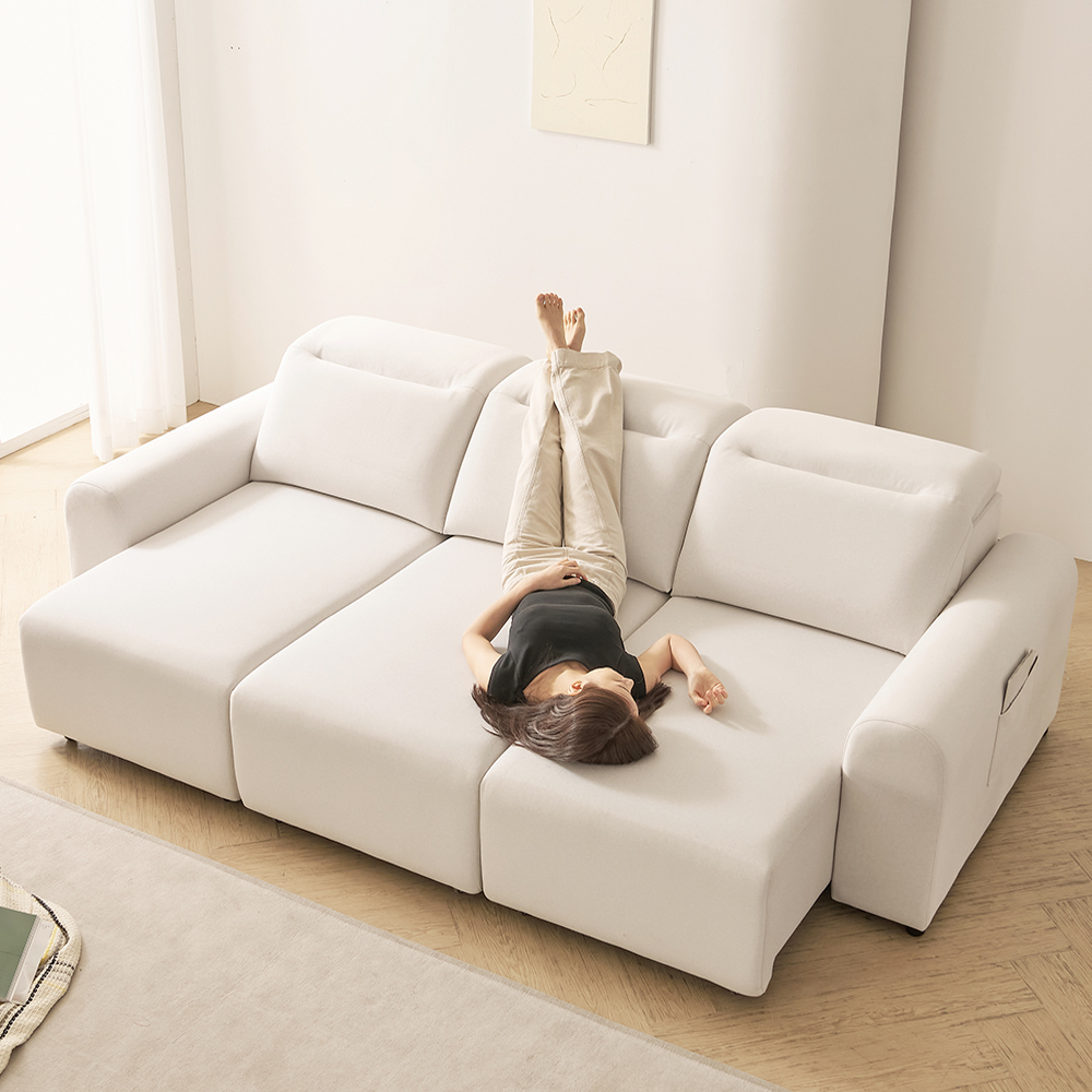 기간할인가 프린홈 스마트 슬릭 무빙 모션 슬라이드 리클라이너 패브릭 소파 스툴미포함, 아이보리, 4인용