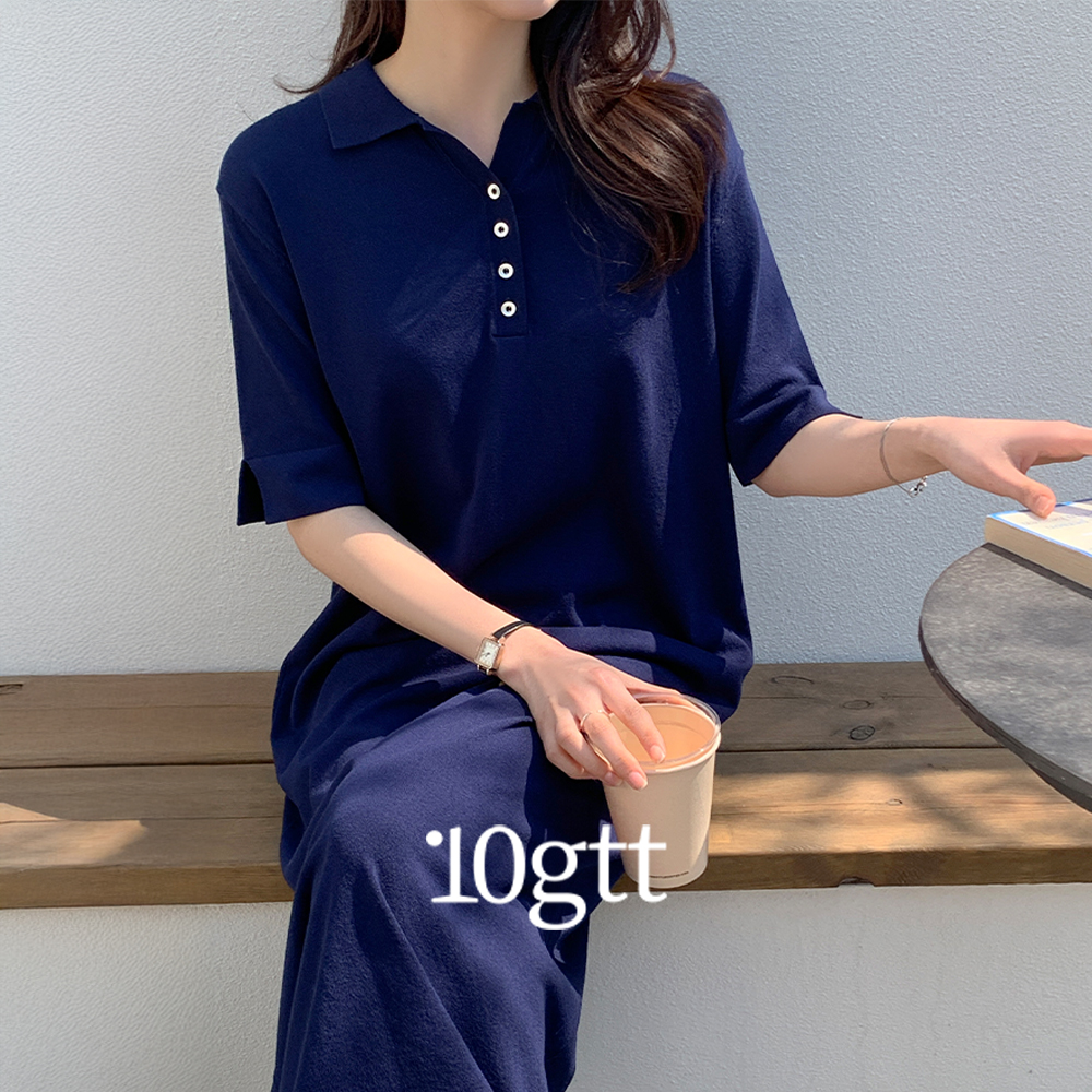 [자체제작] 여름원피스 프린 카라 니트 롱 원피스 하객 결혼식 OPS031