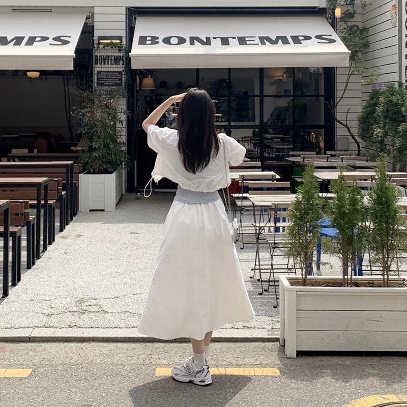 반팔 스트링 집업 플레어 롱 스커트 아노락 세트 st2827 이미지 2