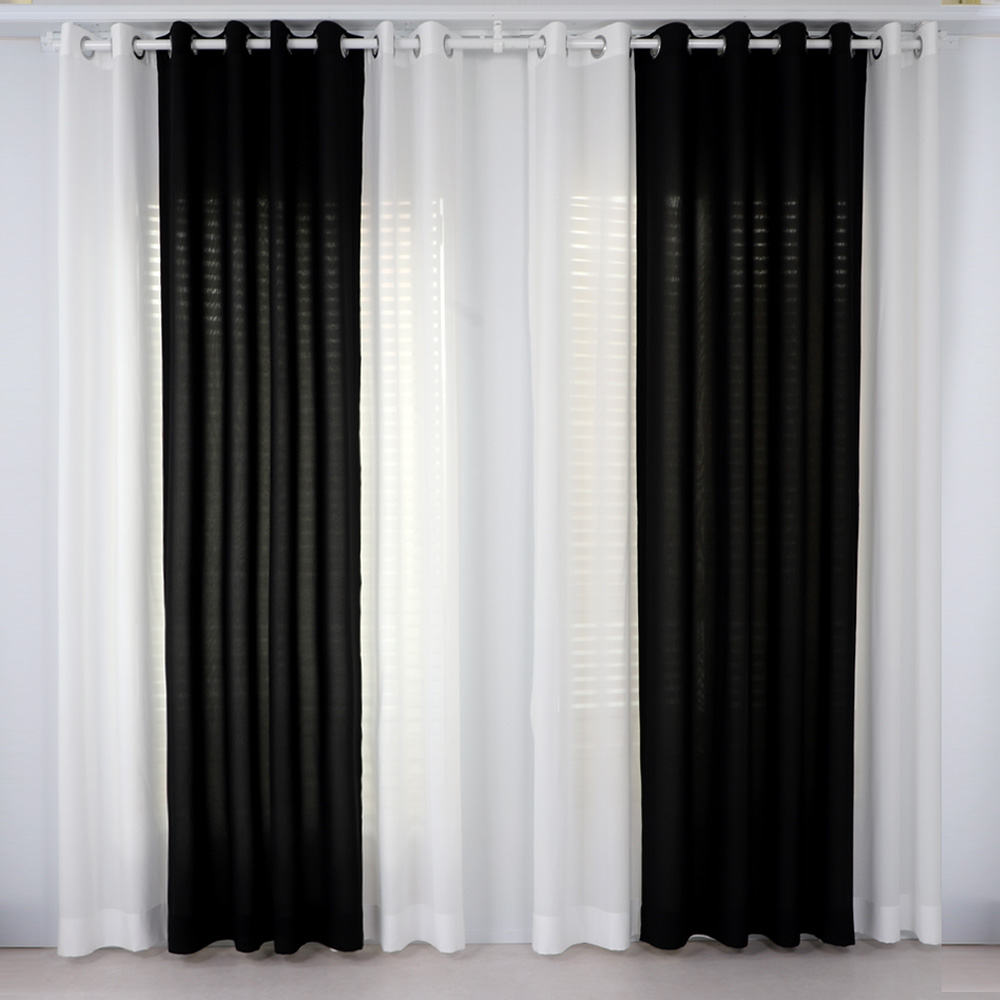 [맞춤] 화이트&블랙 AMZ 쉬폰커튼(국내산 이음새 없는 광폭) 아일렛형 호텔식커튼