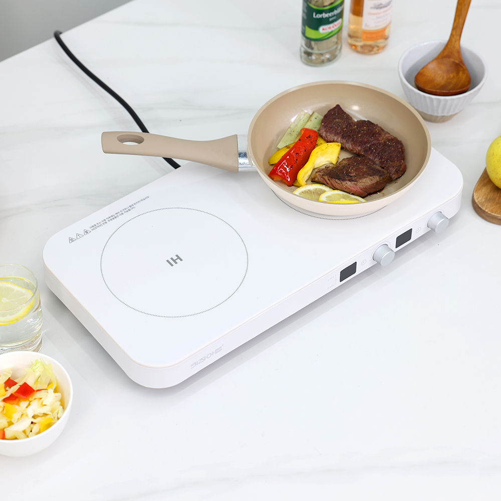 키친아트 2구 인덕션 전기 레인지 프리스탠딩 이동식 화이트