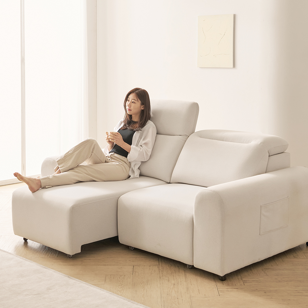 기간할인가 프린홈 스마트 슬릭 무빙 모션 슬라이드 리클라이너 패브릭 소파 스툴미포함, 아이보리, 3인용