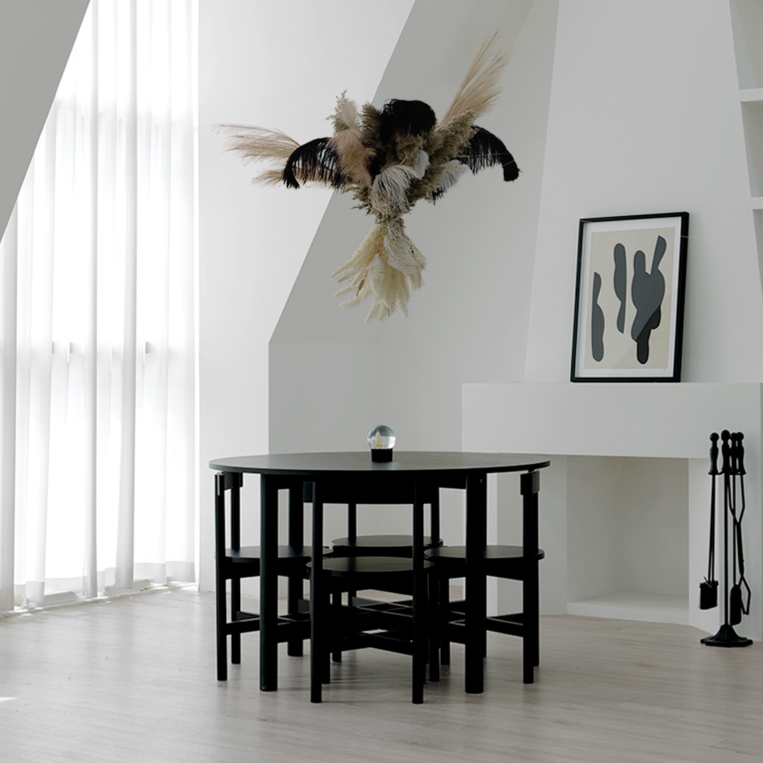 자야캠핑 반타 1725 애쉬 원목 블랙 식탁 원형 테이블 1200