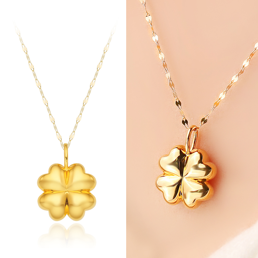 주리에떼 24K 순금 99.9 데일리 플라워 블리스유 행운의 클로버 금 목걸이(14K/18K 체인) 이미지 2