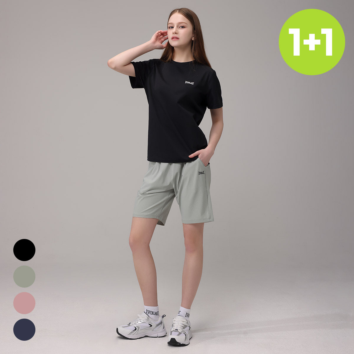 1+1 에버라스트 여성 여름 5부 반바지 스트라이프 팬츠