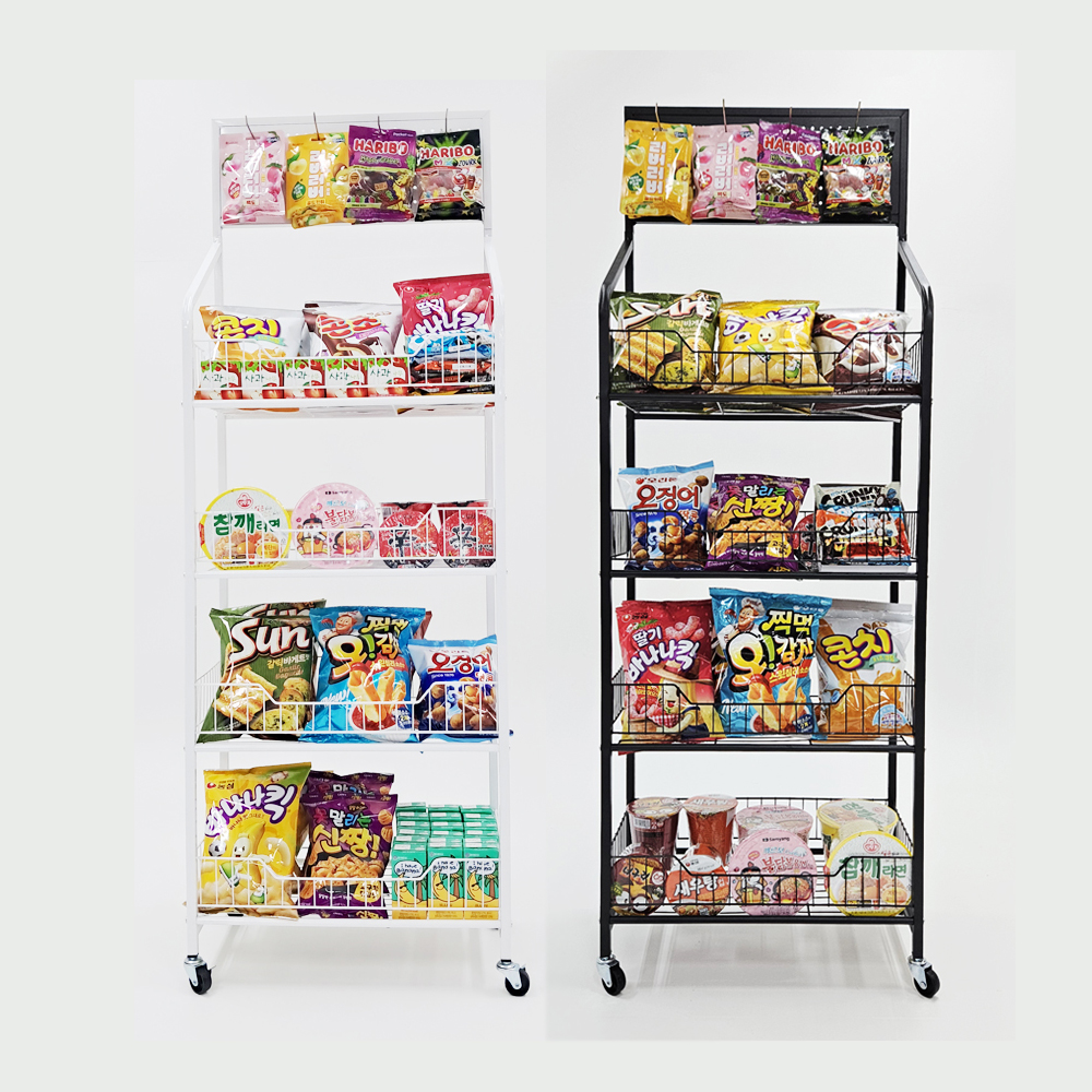 인트홈 간식 팬트리 이동식 트롤리 진열대 틈새 스낵 선반 편의점 매대 정리대 4단 일반형