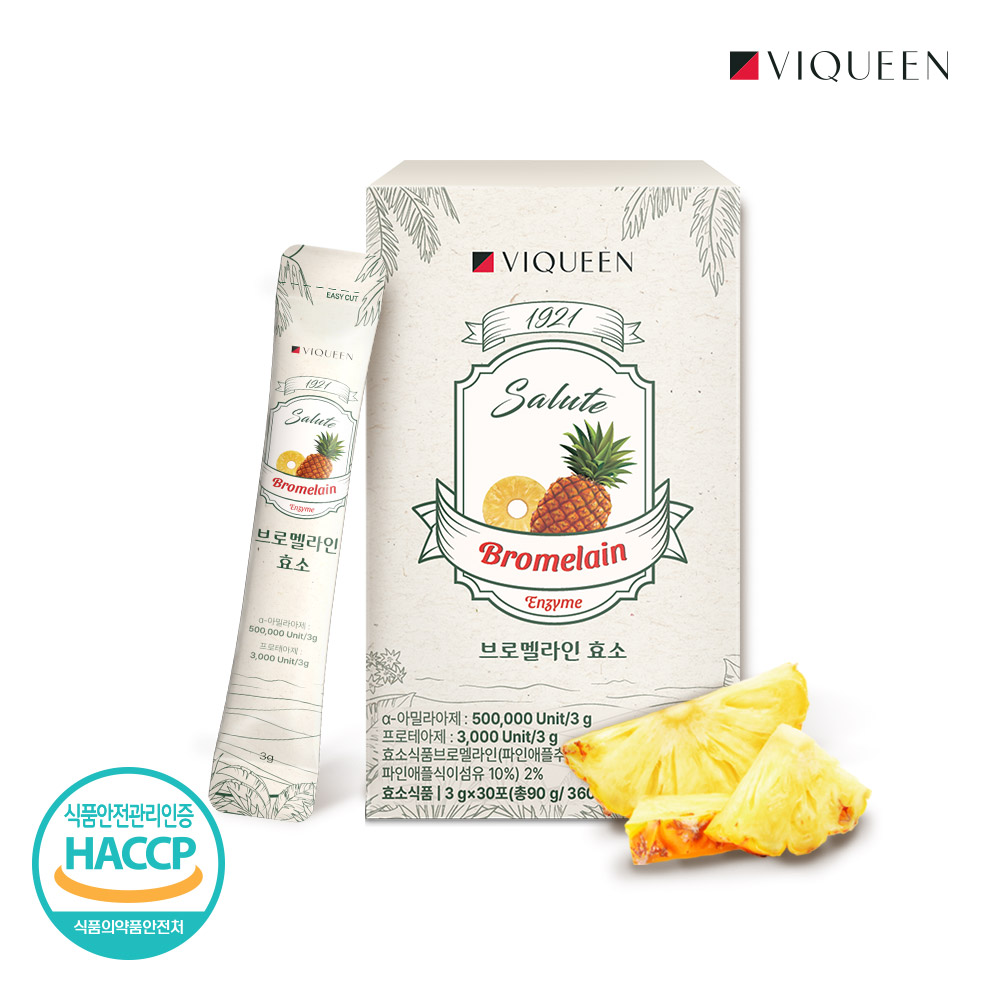 바이퀸 1921살루트 브로멜라인 효소 파인애플 효소 탄수화물 단백질 분해 30포, 1개 - 상세 이미지 2
