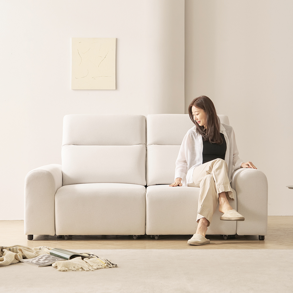 기간할인가 프린홈 스마트 슬릭 무빙 모션 슬라이드 리클라이너 패브릭 소파 스툴미포함, 아이보리, 3인용