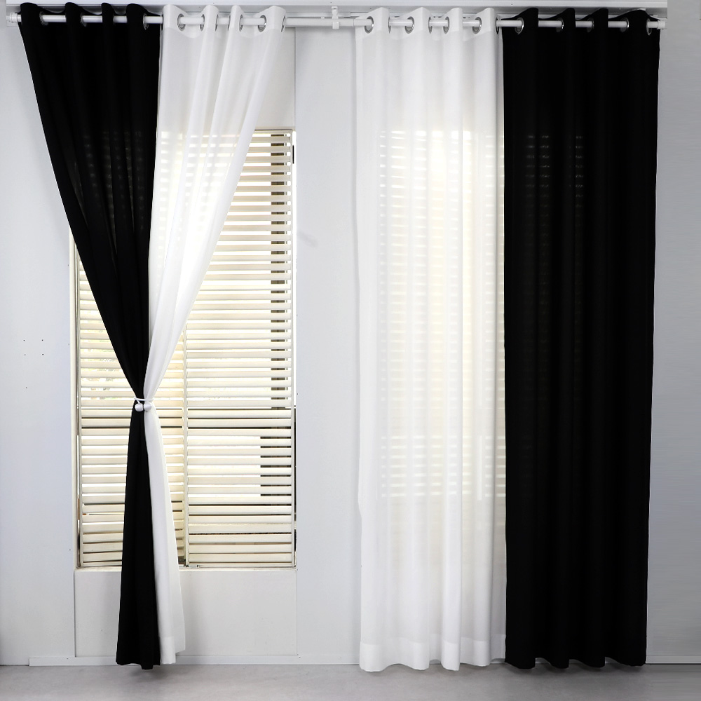 [맞춤] 화이트&블랙 AMZ 쉬폰커튼(국내산 이음새 없는 광폭) 아일렛형 호텔식커튼