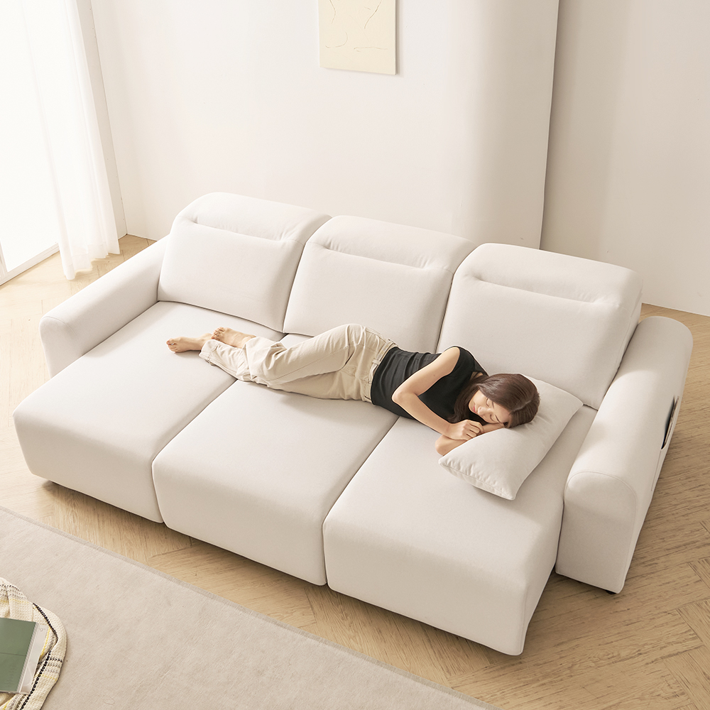 기간할인가 프린홈 스마트 슬릭 무빙 모션 슬라이드 리클라이너 패브릭 소파 스툴미포함, 아이보리, 4인용