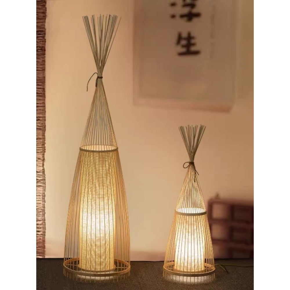 라탄스탠드조명 대나무 천연 침실 매장 램프 제트 LED전구를+대나무색깔30x90cm단색온난한빛 - 상세 이미지 4
