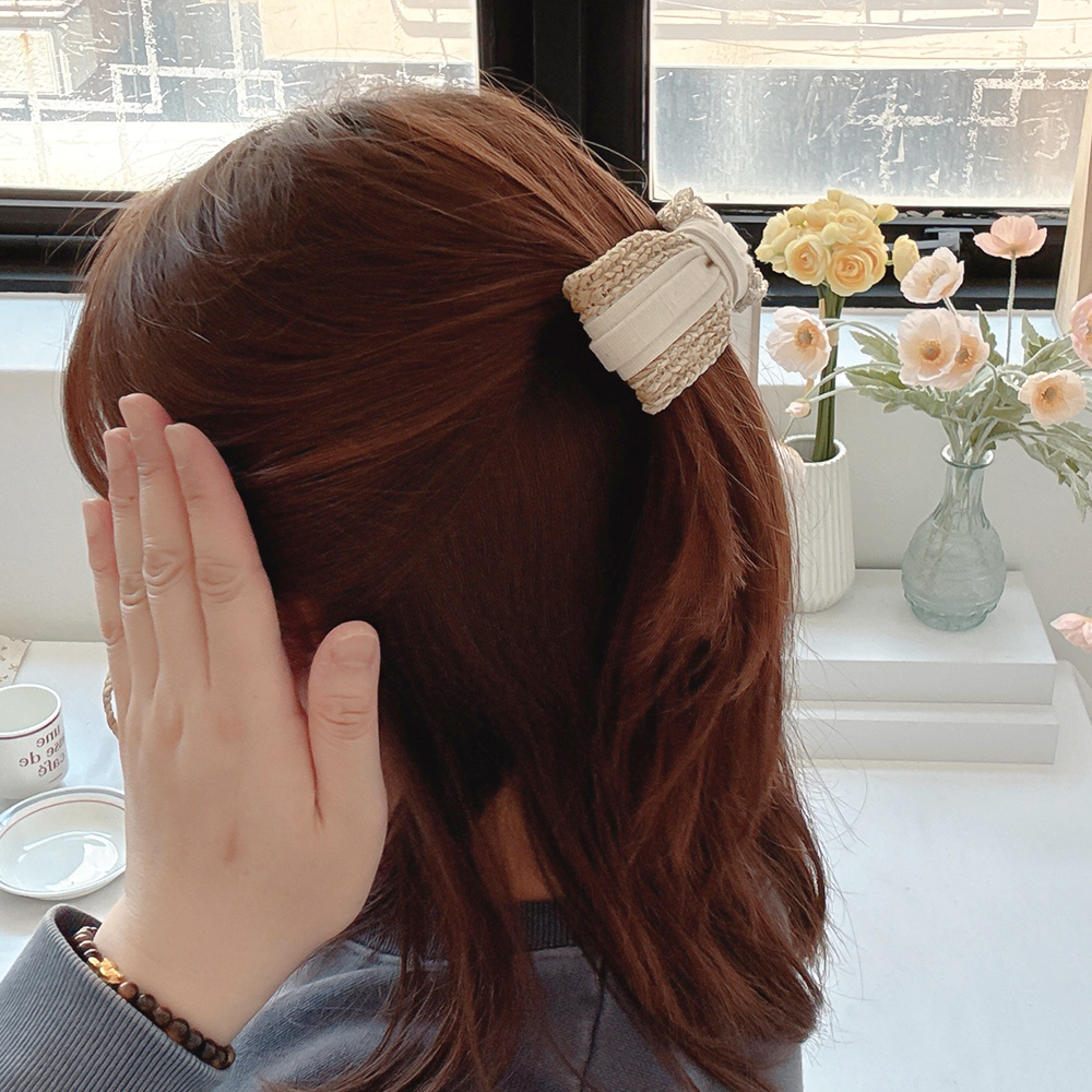 내추럴라탄 여름 리본머리핀 핸드메이드반묶음 헤어핀 삔 자동핀 헤어악세사리 이미지 8