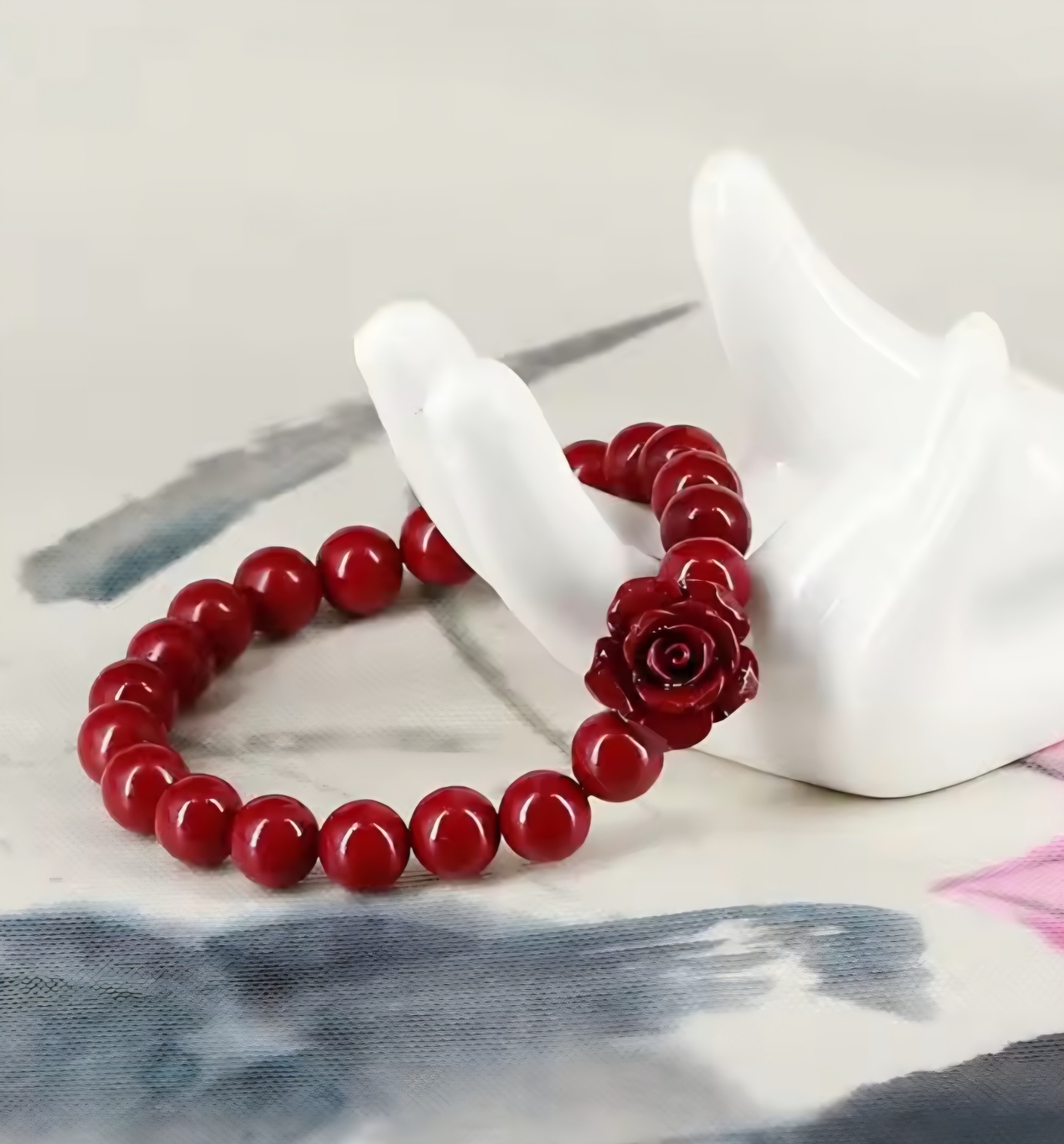 1+1 8mm 경면주사100% 빨간실 레드 장미 꽃 팔찌 러브 행운 우정 염주 부적 이미지 7