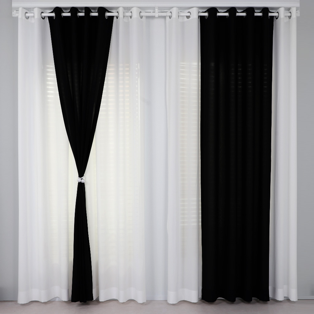 [맞춤] 화이트&블랙 AMZ 쉬폰커튼(국내산 이음새 없는 광폭) 아일렛형 호텔식커튼