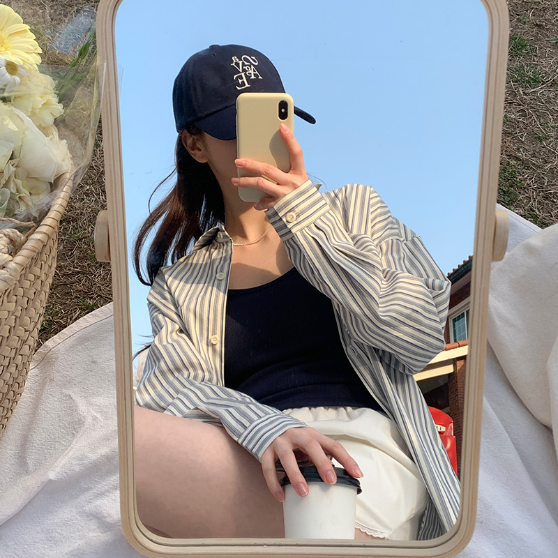 자수 루즈핏 스트라이프 셔츠 bs8178 이미지 4