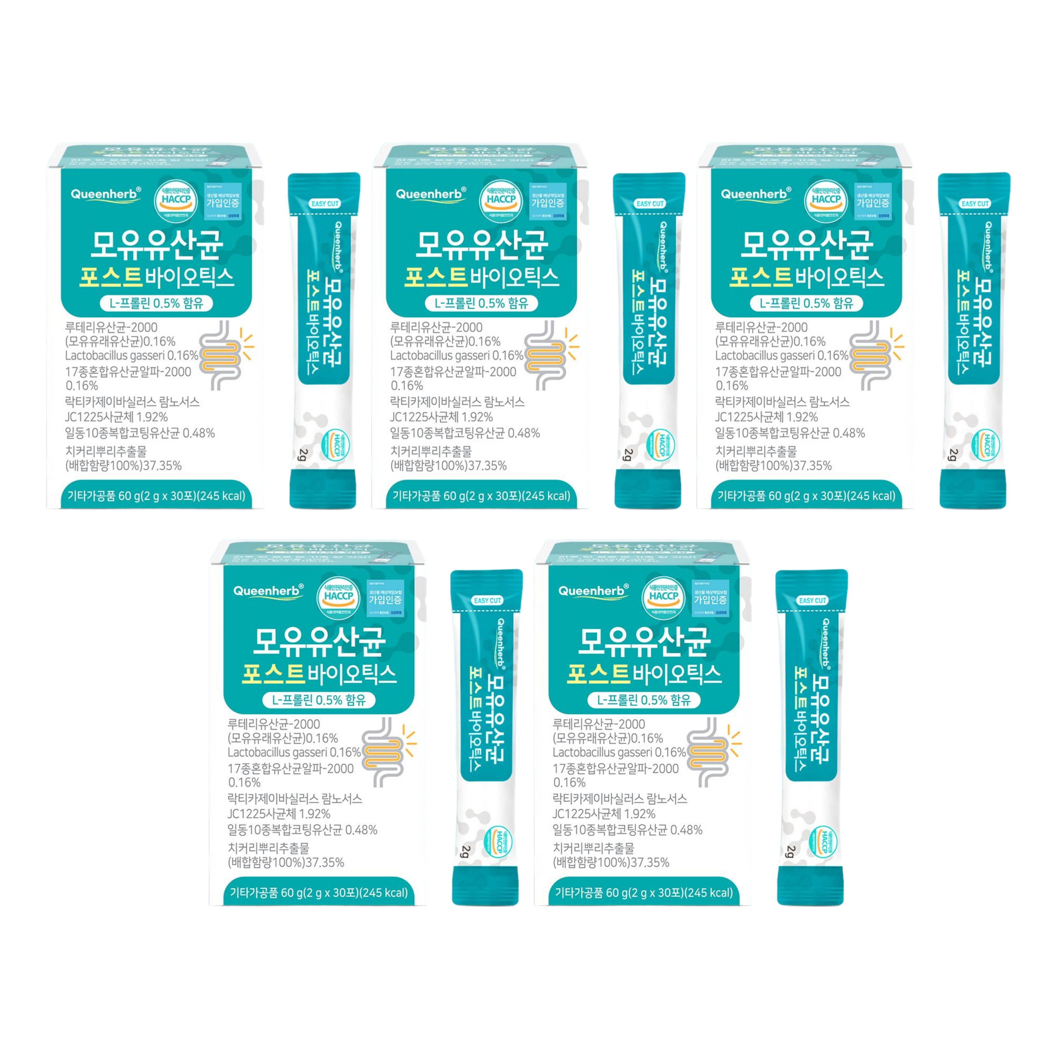 모유 유산균 포스트바이오틱스 치커리뿌리 사균체 루테리 온가족 영양제 30포 x 5개 - 메인 이미지