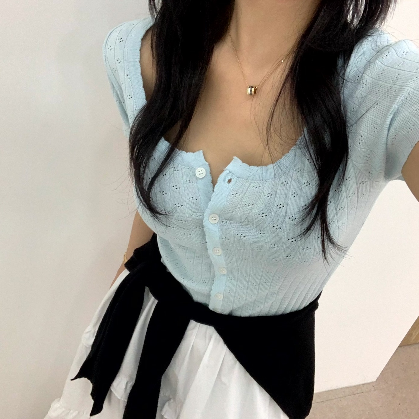 펀칭 유넥 반팔 가디건 (3color) 상세 이미지 6