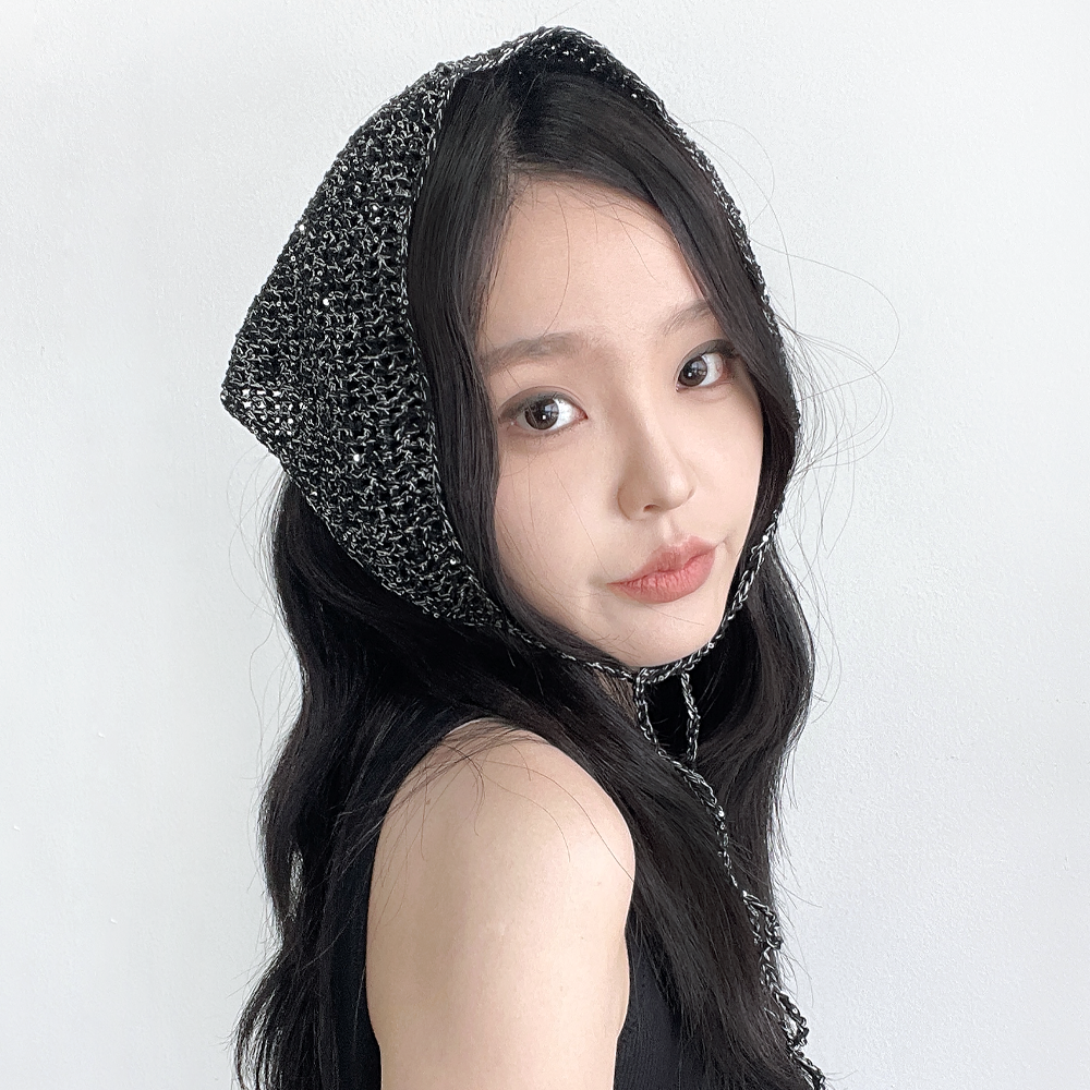 시퀸 니트 헤어커치프 여성 여름 휴양지모자 스카프 보넷 - 상세 이미지 5