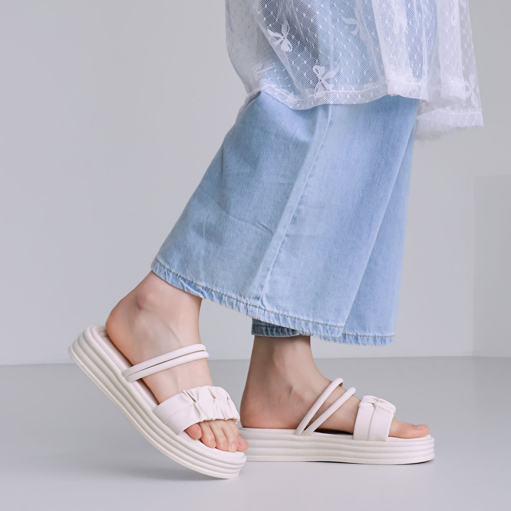 에스유니 여성용 더블 스트랩 셔링 주름 플랫폼 뮬 슬리퍼 3.5cm - 상세 이미지 4