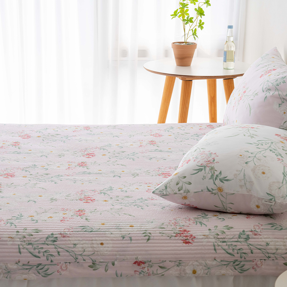 송화침장 모달100% 줄누비 양면패드 플라워 로망 텐셀 Q 사계절패드