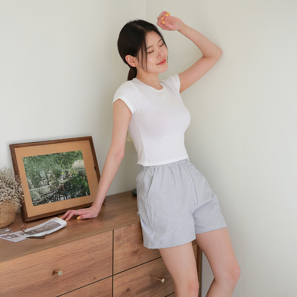 DDO 썸머 데일리 스트라이프 쇼츠 여성홈웨어 소라 파자마바지 - 상품 이미지