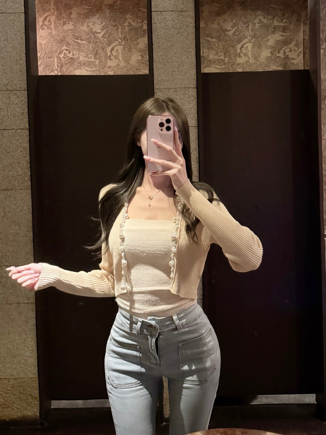 진주 트리밍 니트 가디건 상세 이미지 8