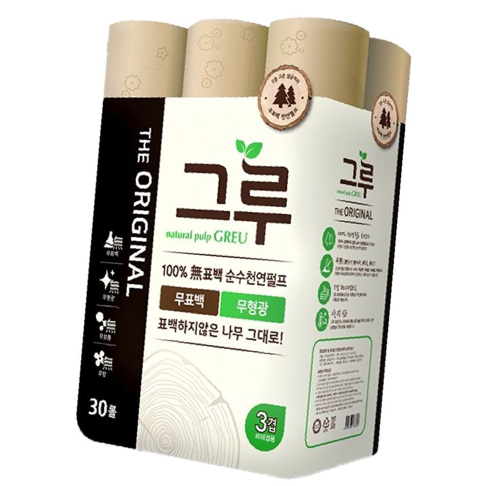 무표백 화장지 3겹 그루 펄프 30롤 30M x : 현무스토어