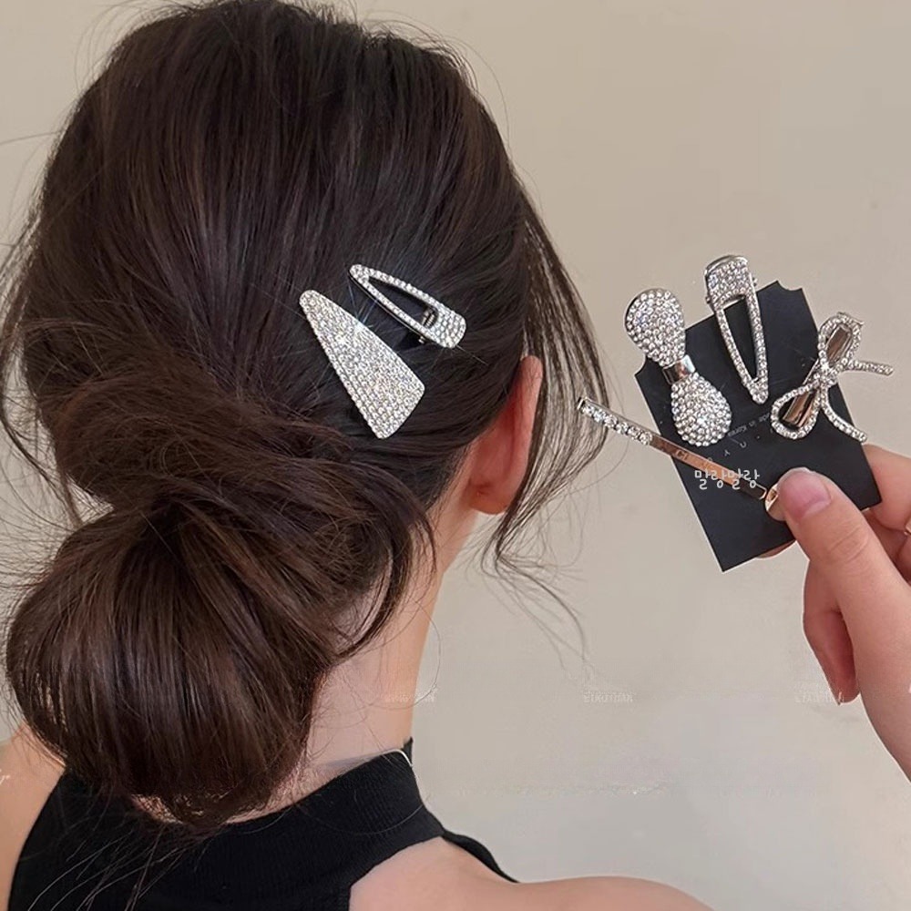 고급스러운 큐빅 헤어핀 세트 옆머리 집게핀 사각 리본 실버핀 이미지 8