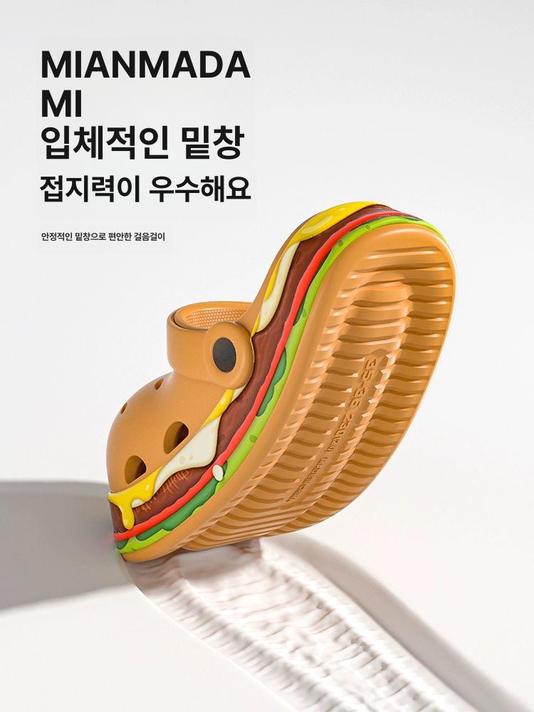 햄버거 샌들 슬리퍼 에바 슈즈 버거 홀 여성 두꺼운 밑창 폭포치즈 두꺼운 소고기 35 36 넉넉하게 - 상세 이미지 5